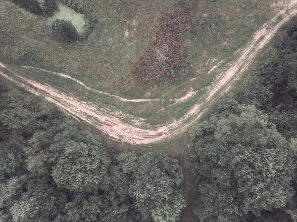 Luchtfoto Van Landelijke Onverharde Weg Groene Bossen Bomen — Stockfoto