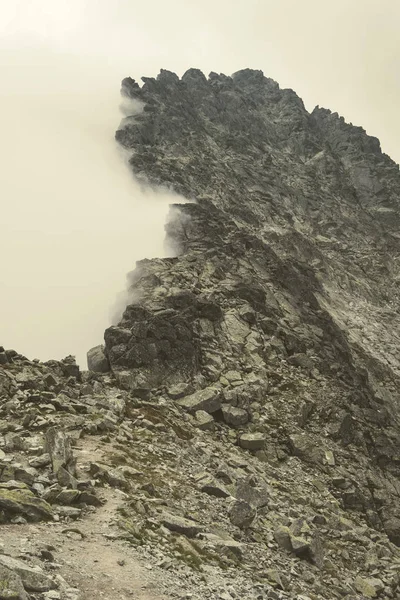 Rocky Гострі Гірських Вершин Татри Словаччини Хмар Туману — стокове фото