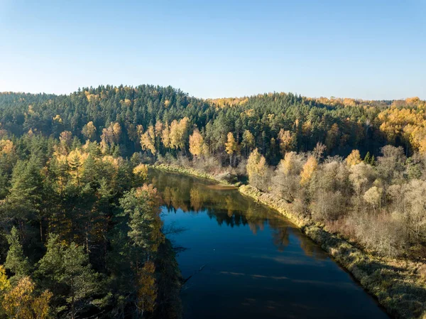 Vista Alto Ângulo Rio Ondulado Gauja Floresta Colorida Outonal Letónia — Fotografia de Stock