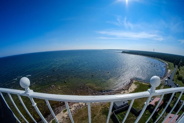 Lente Fisheye Vista Ilha Hiiumaa Estónia Partir Farol Com Trilhos — Fotografia de Stock