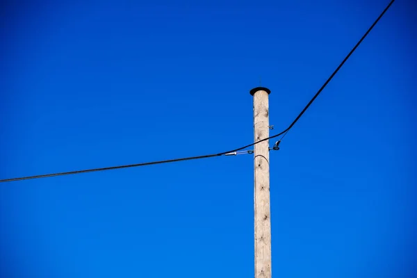 Postes Electricidad Línea Eléctrica País Con Cables — Foto de Stock