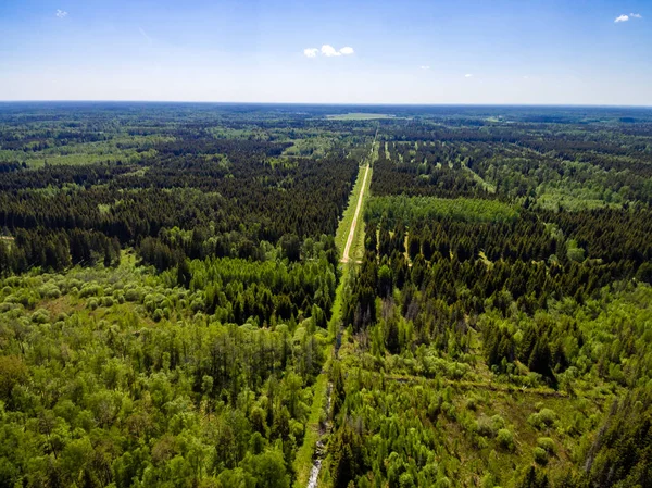 Drone Bild Flygfoto Över Landsbygden Med Fält Och Skogar Och — Stockfoto