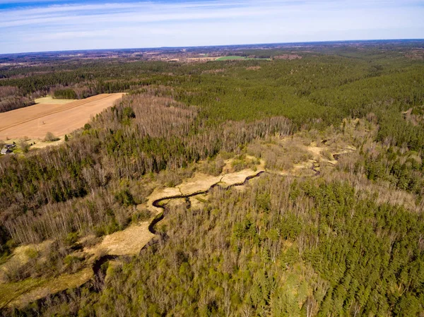 Drone Bild Flygfoto Över Landsbygden Med Fält Och Skogar Och — Stockfoto