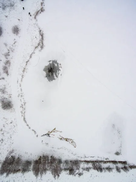 Drone Obrazu Obszarów Wiejskich Pól Lasów Mroźną Zimę Lotu Ptaka — Zdjęcie stockowe