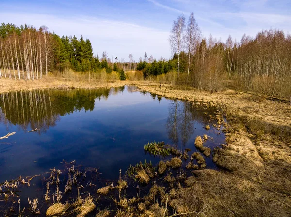 Drone Bild Flygfoto Över Landsbygden Med Fält Och Skogar Och — Stockfoto