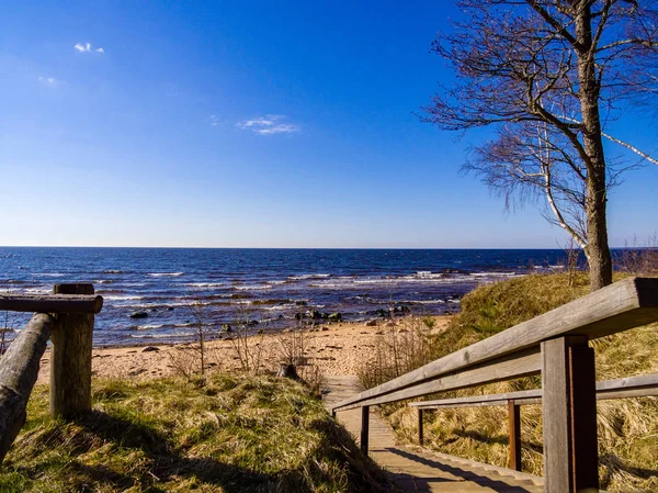 Drohnenbild Luftaufnahme Der Ländlichen Gegend Mit Felsigem Ostseestrand Weiter Horizont — Stockfoto