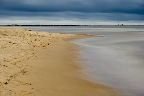 Tengerre Strand Kimossák Hullámok Víz Textúrázott Kép Hosszú Expozíció — Stock Fotó