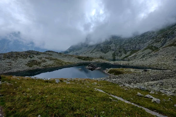Vista Panorámica Del Lago Montaña Finales Verano Cárpato Eslovaco Tatra — Foto de Stock