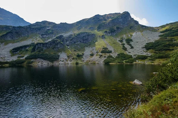 Vue Panoramique Sur Lac Montagne Fin Été Dans Les Carpates — Photo