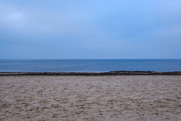 Plage Sable Vide Automne Avec Brume Tons Frais — Photo