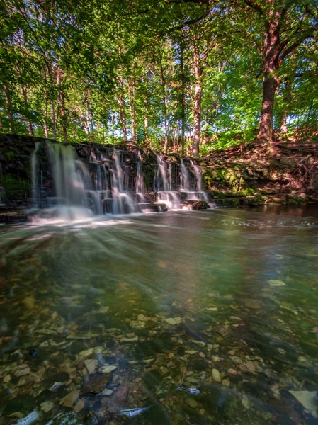 Larga Exposición Del Río Rocoso Montaña Verano Con Alto Nivel —  Fotos de Stock