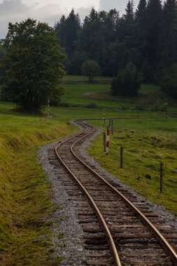 Slovakya eski günlük ahşap demiryolu. Turistik
