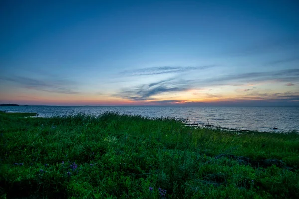 Beau Coucher Soleil Sur Mer Baltique Avec Eau Calme Des — Photo
