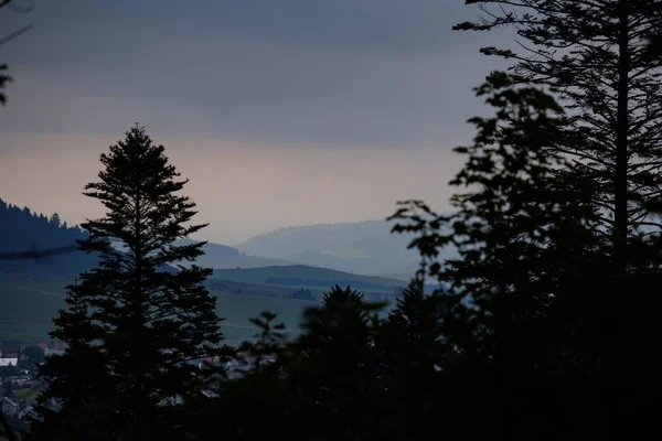 western carpathian Tatra mountain skyline with green fields and forests in foreground