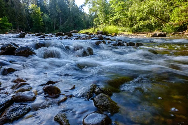 Βραχώδη Ρεύμα Του Ποταμού Βαθιά Στο Δάσος Όταν Καιρός Είναι — Φωτογραφία Αρχείου