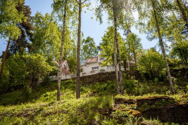 Norveç'te ormandaki binanın düşük açılı görünüş