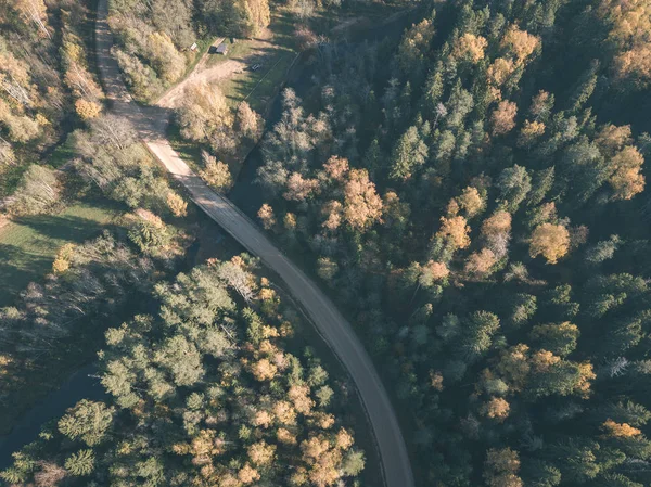 Drone Image Aerial View Rural Area Gravel Road Autumn Colored — Stock Photo, Image