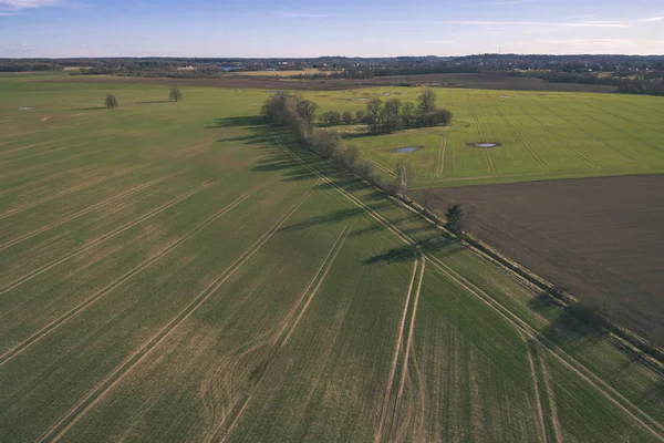 Drone Image Aerial View Rural Area Fields Forests Water Reflections — Stock Photo, Image