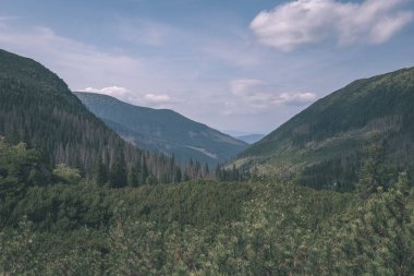 güzel Batı Karpat Tatra dağ manzarası yeşil alanları ve ormanları ön planda. Yaz aylarında yürüyüş parkurları Slovakça