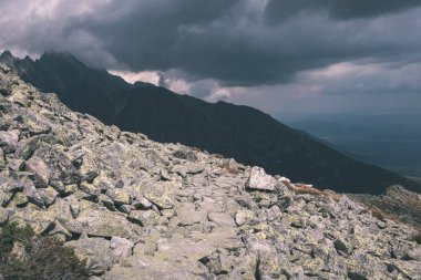 kayalık yürüyüş parkurları Batı Karpat Slovakya'daki Tatra Dağları turistler için. yaz günü yürüyüş ve macera için temizleyin