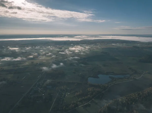 Drone Obrazu Widok Lotu Ptaka Obszarów Wiejskich Pola Lasy Objęte — Zdjęcie stockowe