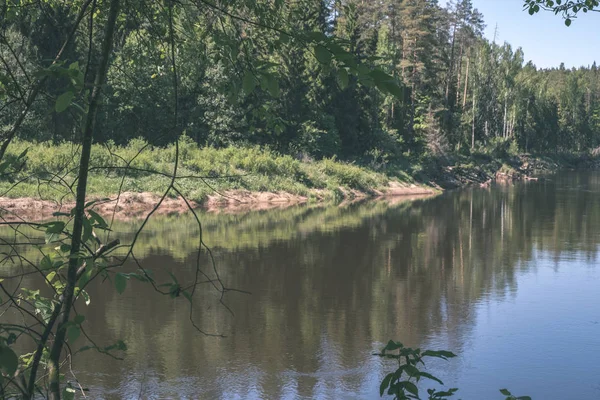 Ruhiger Fluss Mit Reflexen Von Bäumen Der Nähe Von Cesis — Stockfoto