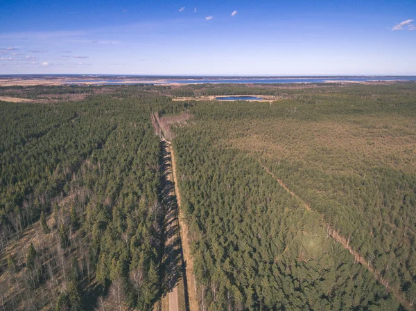 Drone Kép Légi Felvétel Vidék Mezők Erdők Víz Gondolatokkal Folyó — Stock Fotó