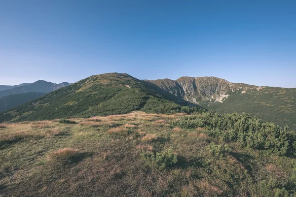 Krásné Mlhavé Svítání Slovenských Tatrách Světelné Pruhy Mlze Nad Temném — Stock fotografie