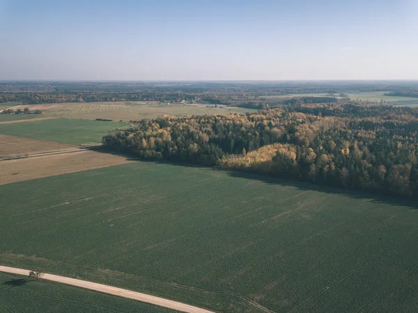 Drone Kép Légi Felvétel Vidéki Térség Murvás Úton Őszi Színes — Stock Fotó