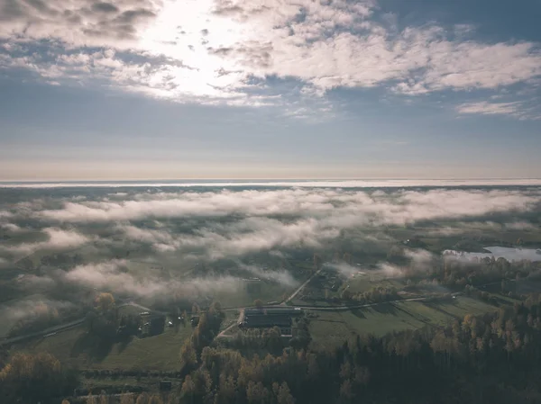 Drone Image Aerial View Rural Area Fields Forests Covered Autumn — Stock Photo, Image