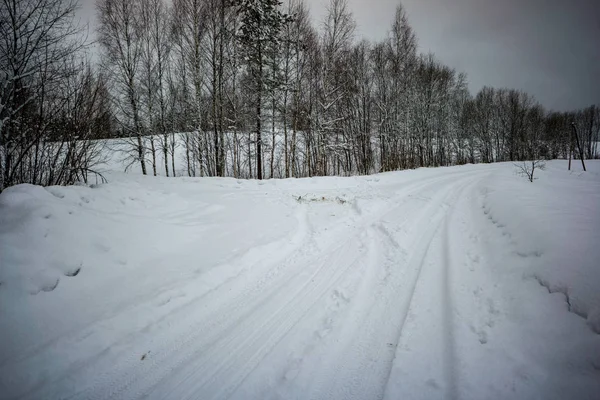 kar ve buz yol kırsal kış lastik izleri ile kaplı