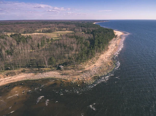 Imagen Del Dron Vista Aérea Zona Rural Con Playa Rocosa — Foto de Stock