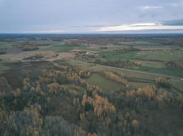 Drohnenbild Luftaufnahme Einer Ländlichen Gegend Mit Feldern Und Wäldern Die — Stockfoto