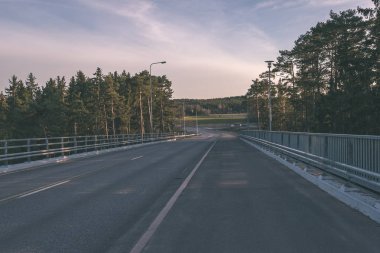 yapraklar ve ağaçlar çevresinde - vintage bir retro görünüm ile perspektif içinde basit kırsal orman yolu