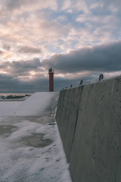 Panorama Plage Côté Mer Gelé Hiver Avec Beaucoup Glace Neige — Photo