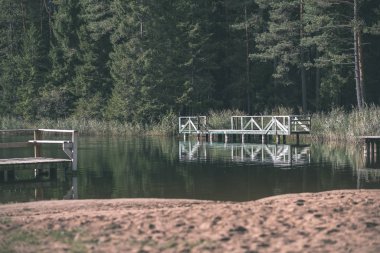 sonbahar renkleri - retro vintage ormanda su eski ahşap Bank bak