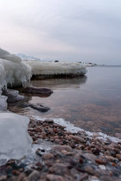 Costa Del Mar Congelada Con Mucho Hielo Atardecer —  Fotos de Stock