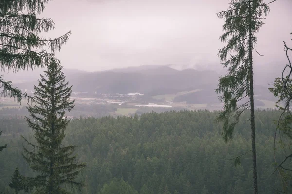 Cloudy Misty Slovakian Western Carpathian Tatra Mountain Skyline Covered Forests — Stock Photo, Image