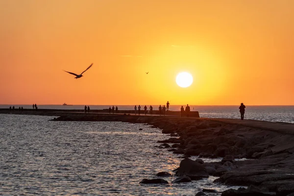 Dalgakıran deniz günbatımı vasıl belgili tanımlık son kırmızı deniz feneri ile 