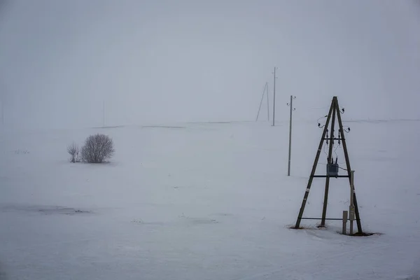 Einfache Landschaft Lettland Mit Feldern Und Bäumen Unter Schnee Altes — Stockfoto