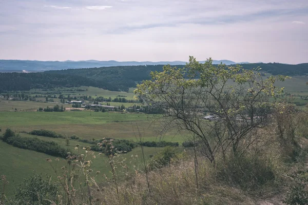 Tejados Pueblo Rural Eslovaquia Con Montañas Fondo —  Fotos de Stock