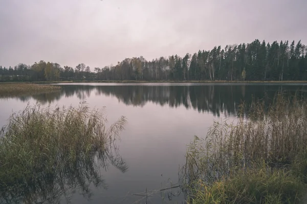 Natürliches Gewässer Teich Mit Reflexionen Von Bäumen Und Wolken Ruhiger — Stockfoto