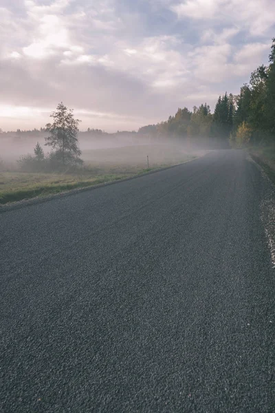 Foggy Country Road Autumn Mist Asphalt — Stock Photo, Image