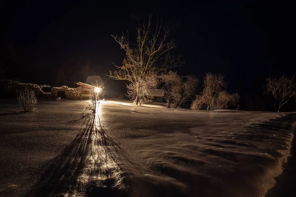 Einfache Landschaft Lettland Mit Feldern Und Bäumen Unter Schnee Altes — Stockfoto