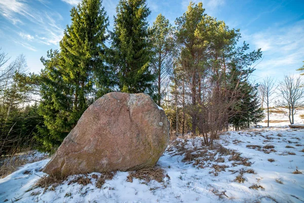 Büyük Granit Kaya Diğerinden Izole Doğa Ortamında Tek — Stok fotoğraf