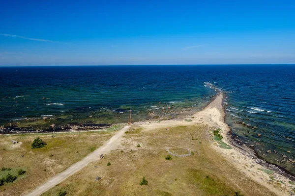 Vue Plage Mer Avec Des Rochers Sur Côte — Photo