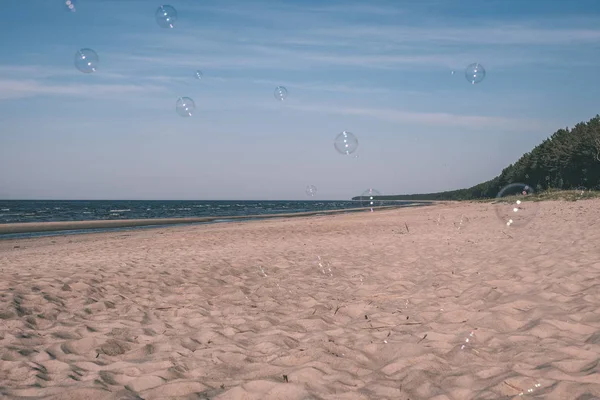 Panoramiczny Widok Morze Plaża Lecie Skały Rośliny Czystej Wody Słoneczny — Zdjęcie stockowe