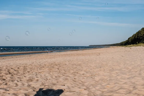 Vue Panoramique Sur Plage Mer Été Avec Des Rochers Des — Photo