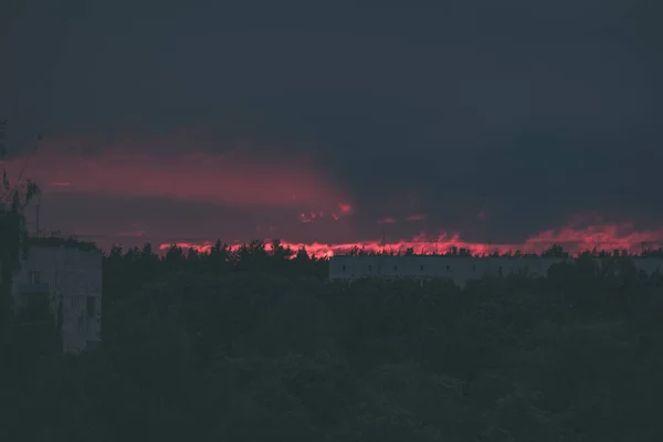 Storm Clouds Vormen Het Platteland Velden Met Wegen Vintage Retro — Stockfoto