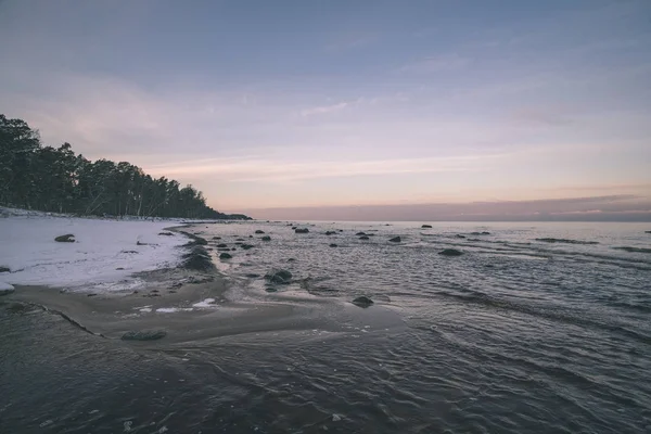 Panorama Plage Côté Mer Gelé Hiver Avec Beaucoup Glace Neige — Photo